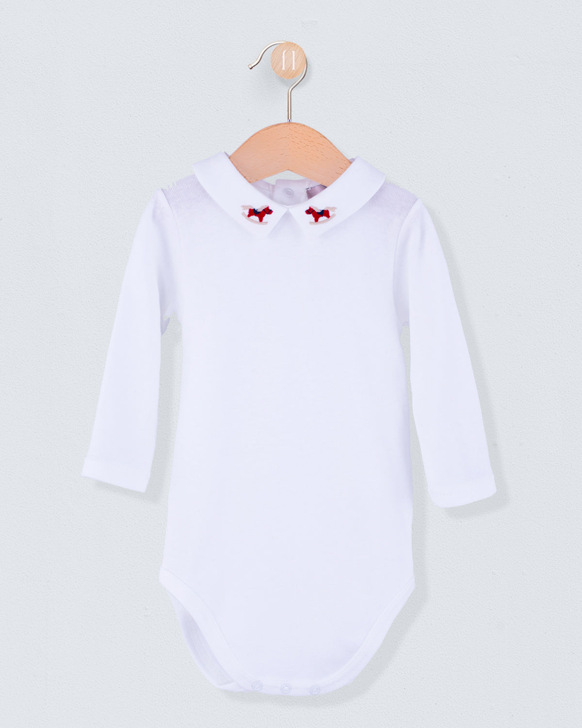 Italian Embroidered Red Rocking Horse Onesie